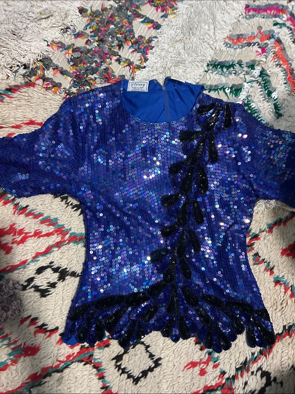 Vintage sequin beaded silk top